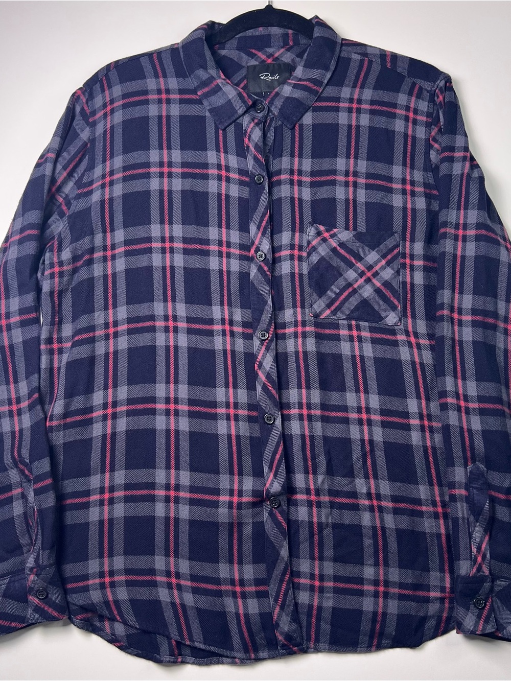 Rails Hunter Plaid Button Down Shirt Size L Large Navy Gray Pink Ultra Soft